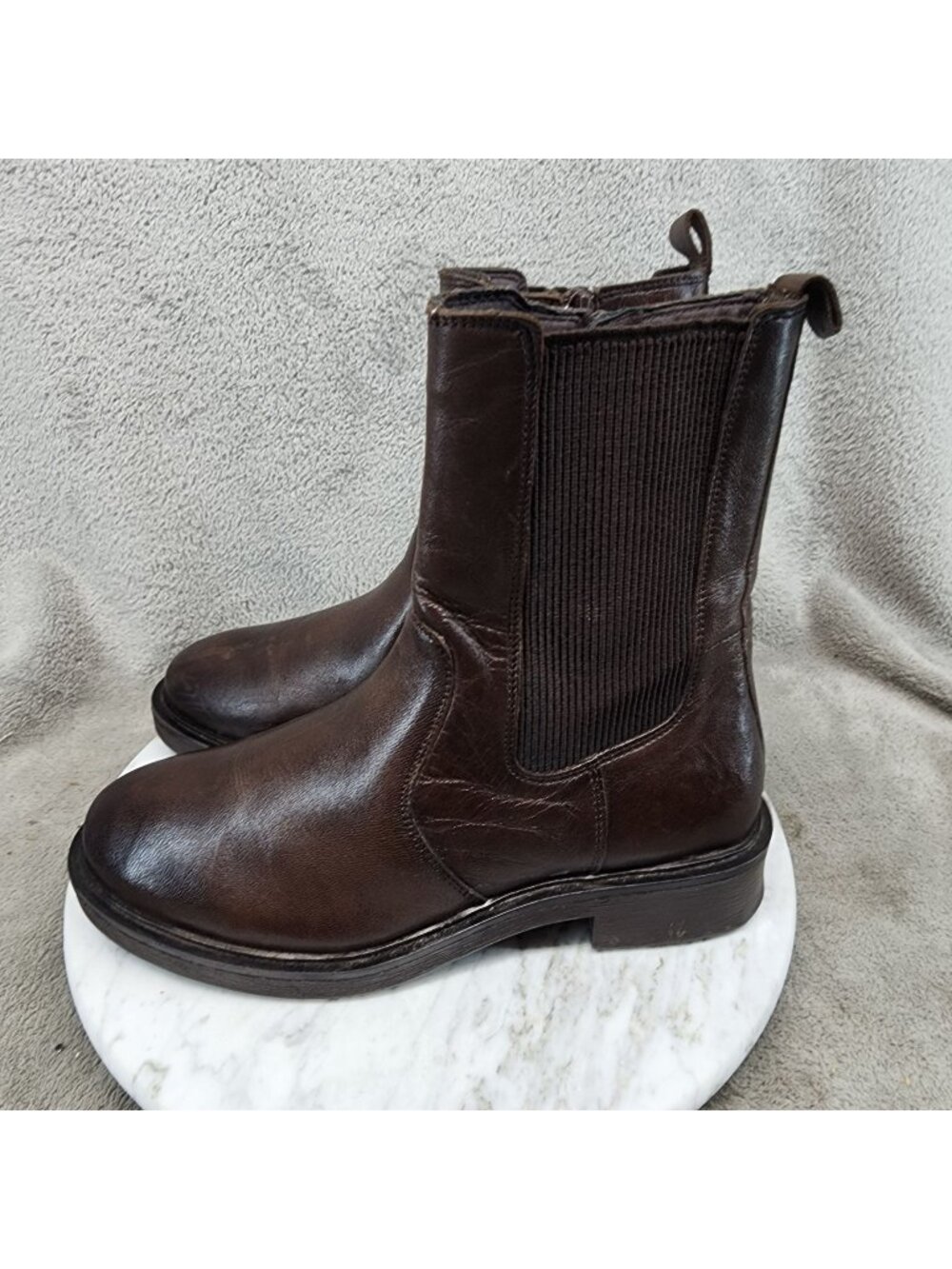 Alberto Torresi Shoes Womens Size 7.5 Moto Brown Leather Chelsea Boots *Read*